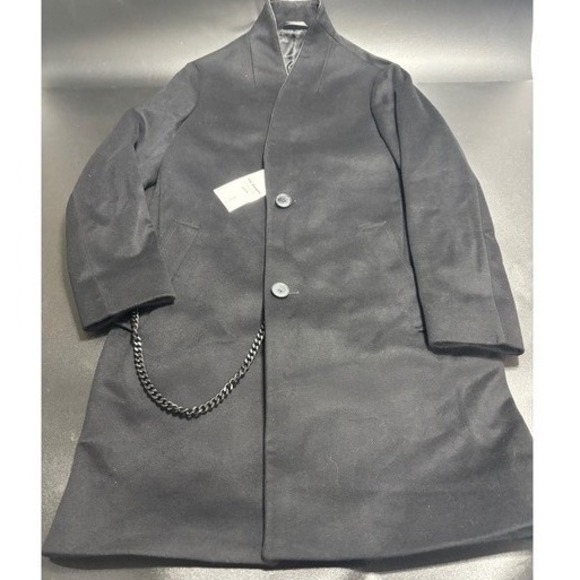 The Kooples NEW Unisex SHOW Black‎ Wool Blend Coat Chain Detail Size FR 44